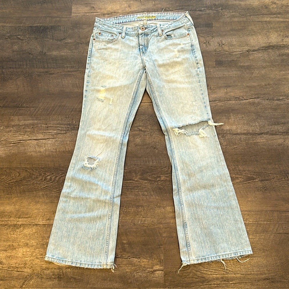 American Eagle Outfitters Light Blue Distressed Flare Jeans